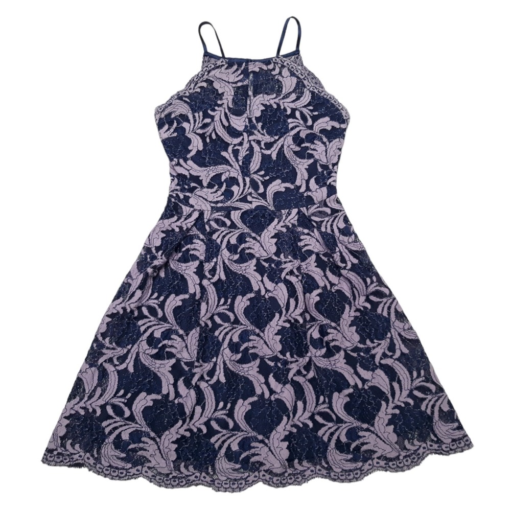 Francescas Dress Womens XS Purple Lavender Lace Fit Flare Halter Floral Cocktail